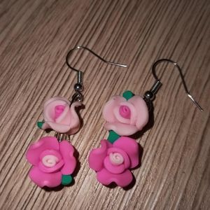 New sterling silver Rose polymer clay neon pink statement summer earrings